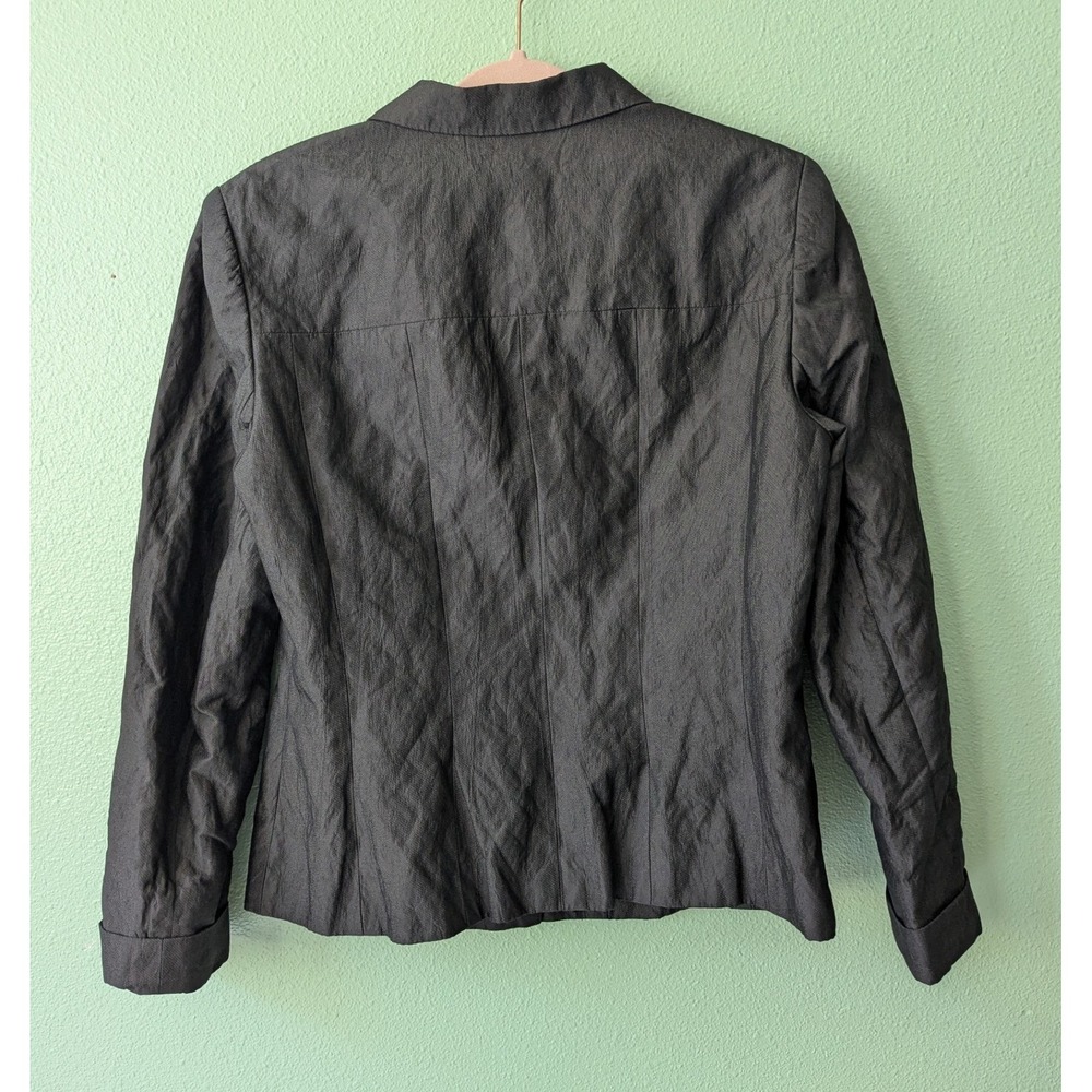 Carlisle Vintage 90s‎ Crinkle Texture Metallic Blazer Jacket Black Gray Size 10 - Picture 2 of 11